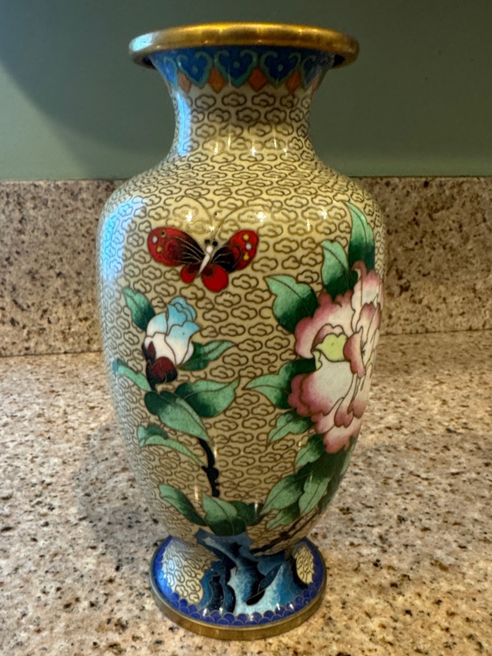 Hand-Painted Vintage Cloisonné Brass Vase